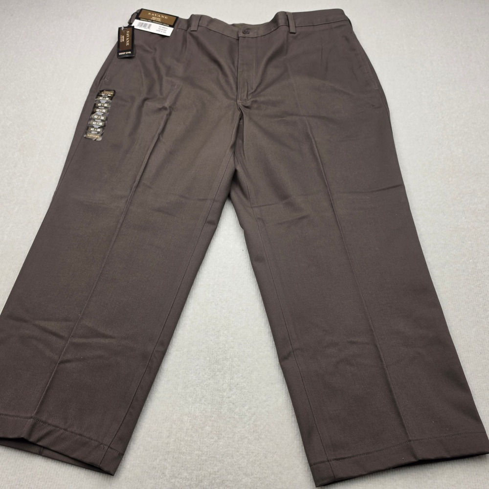 NWT Savane Dress Pants Men 42x30 Brown Deep Dye Wrinkle Free Permanent Crease